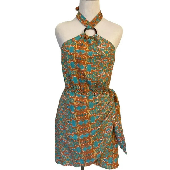 Moon River Halter Open Back Mini Multicolor Summer Women's Dress - Picture 1 of 12